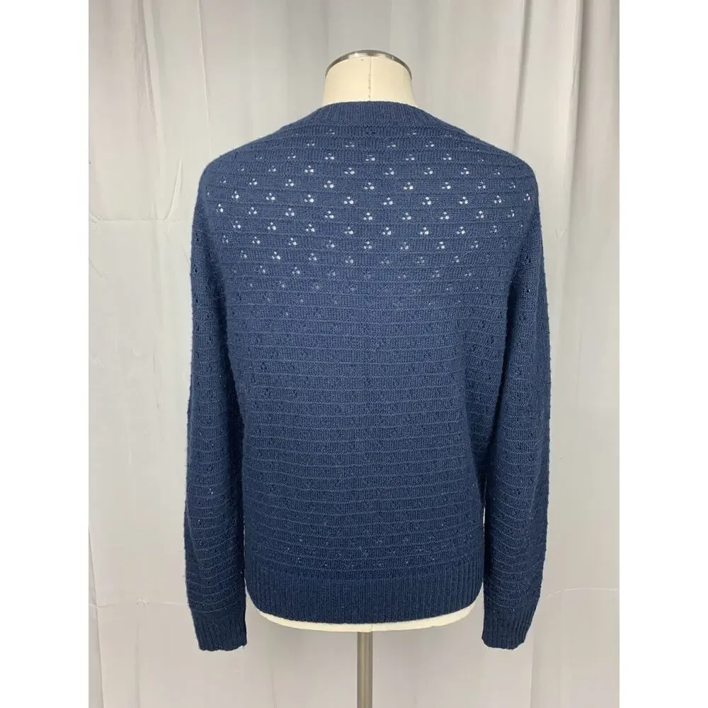 J Crew Women’s Pointelle Crew Neck Sweater Navy Blue M